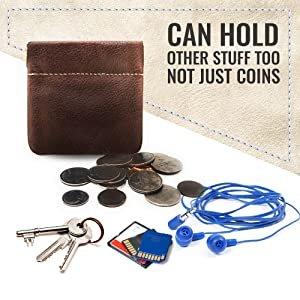 Genuine Leather Squeeze Coin Pouch with Key Chain by Marshal
