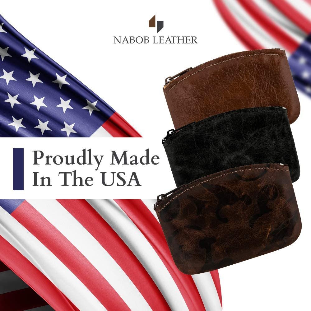 Genuine Leather U.S.A. Made Zipper Coin Purse, Coin pouch Change Holder For Men & Woman By Nabob Leather-1
