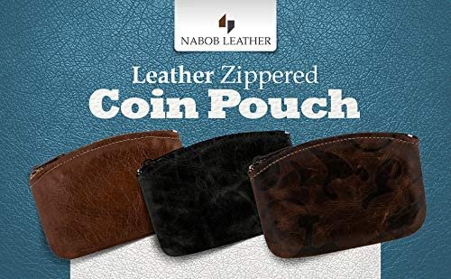 Genuine Leather U.S.A. Made Zipper Coin Purse, Coin pouch Change Holder For Men & Woman By Nabob Leather-1