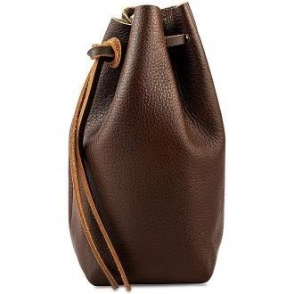 Leather Drawstring Pouch - Flat Bottom Brown