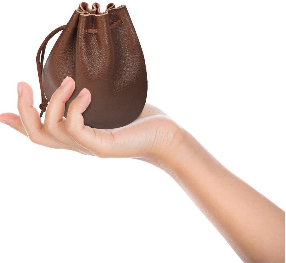 Leather Drawstring Pouch – Round Bottom Hand Holding