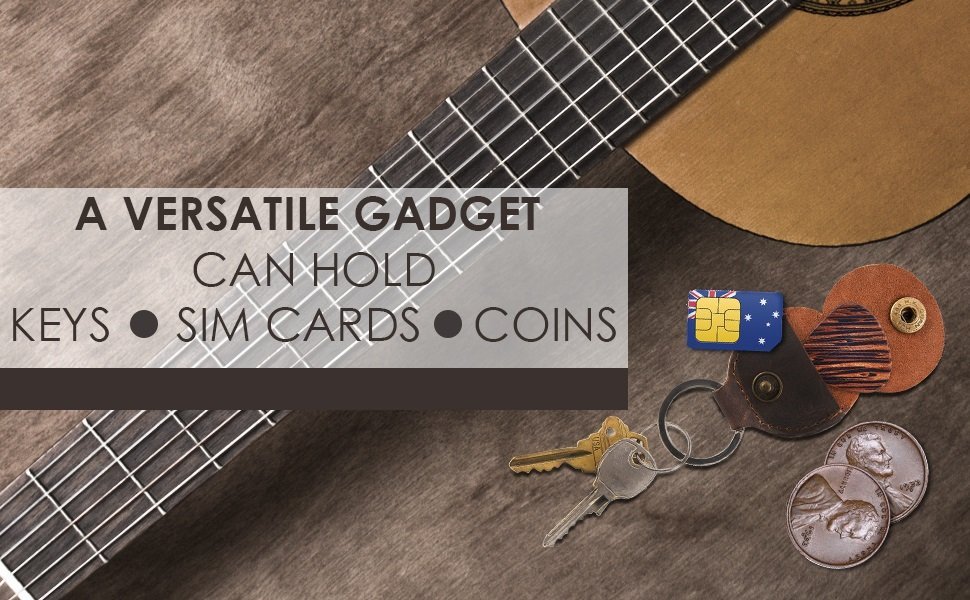 Rustic Leather Guitar Pick Holder Case With Keychain Header