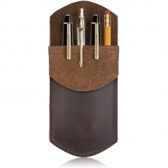 Rustic Leather Pocket Protector For Pens Brown